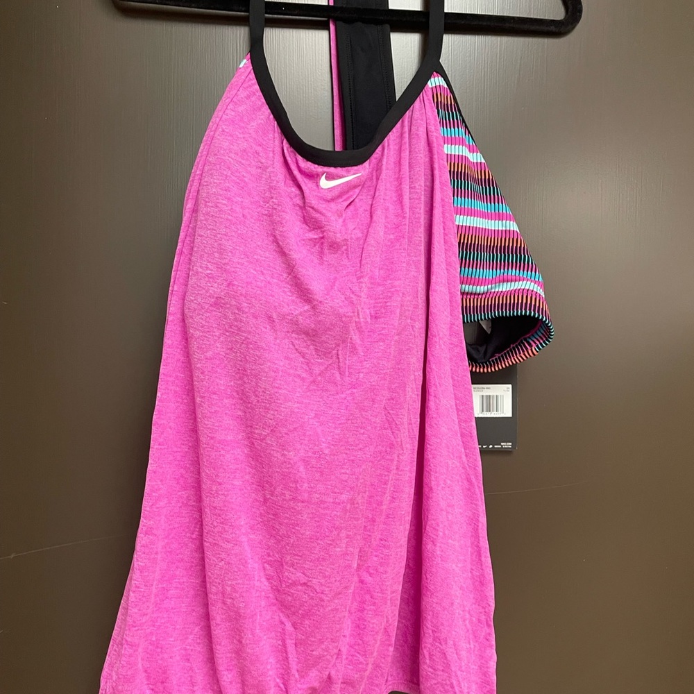 Nike Stripe Layered Sports Bra Tankini Swim Top